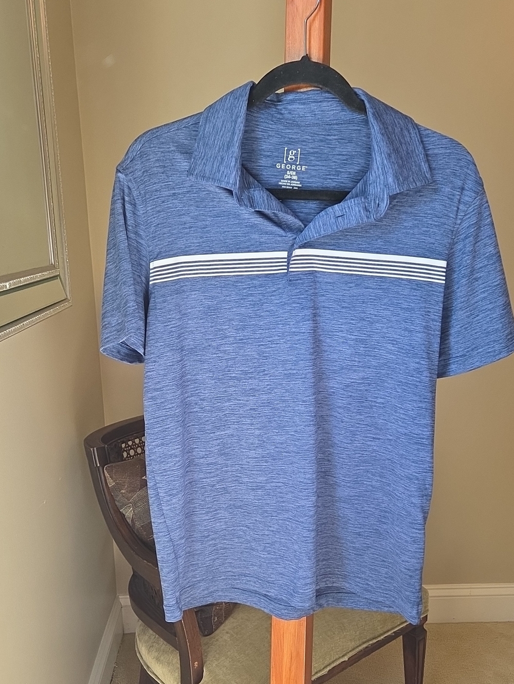 George Men’s Heather Blue Polo with White Chest Stripes